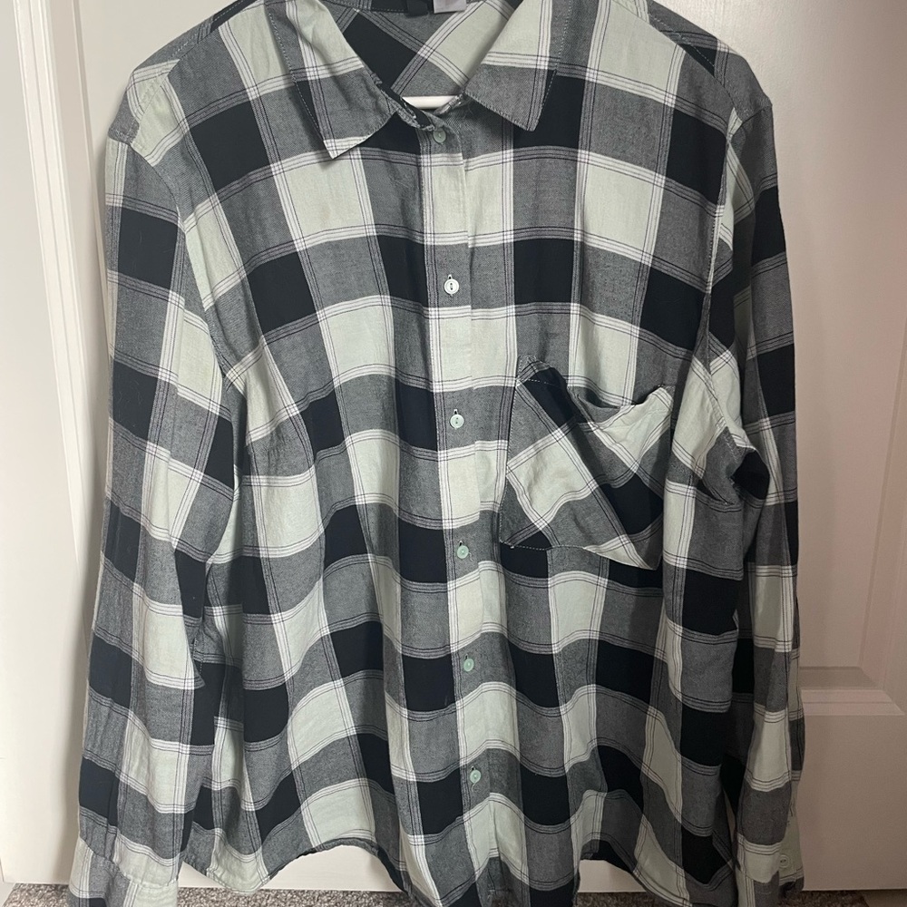 Divided Black and Green Button Down Shirt